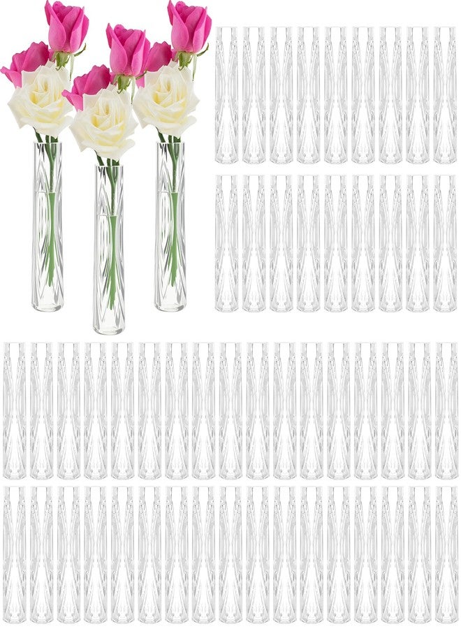 Ninehaoou 50 Pcs Plastic Bud Vases in Bulk Clear Small Flowers Vases for Centerpieces Wedding Decorations Home Banquet Formal Dinners Party Table Decor Office Ornaments, 5.5 * 1.2 Inch - Image 1